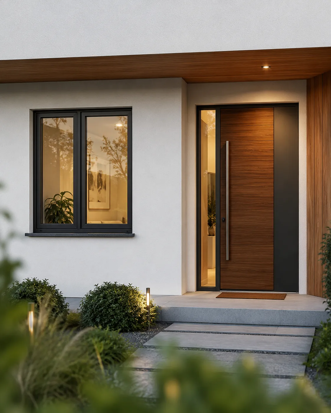 Modernes Fenster und hochwertige Haustür an einem Wohnhaus